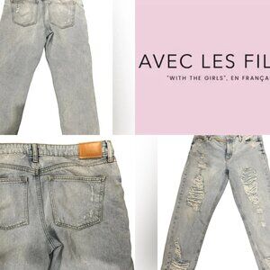 Avec Les Filles Ripped Light Blue Boyfriend Jeans